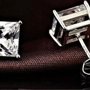 4 Ct Princess Cut VVS1/D Lab Created Stud Earrings 14k White Gold 7mm Push Back